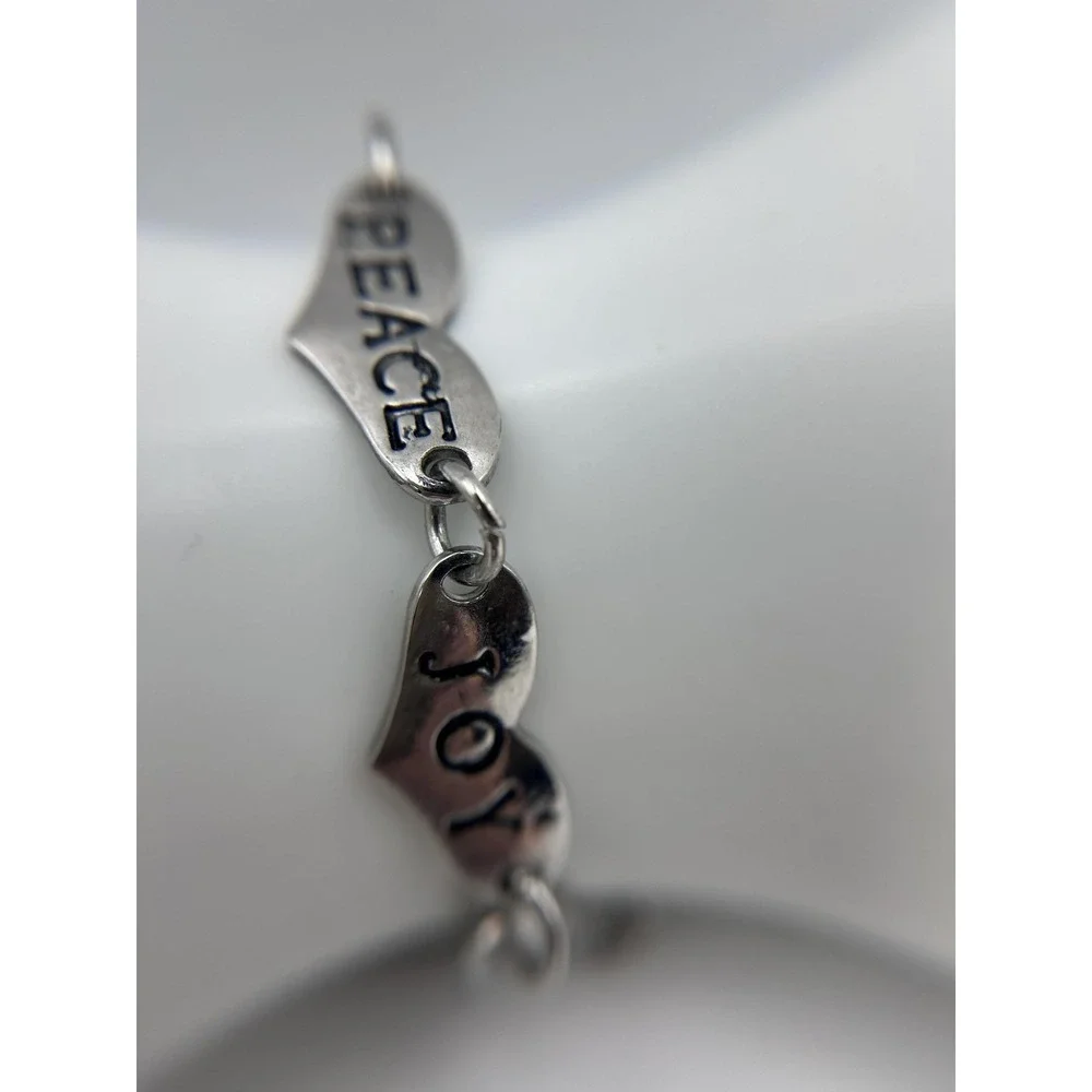 Bracelet Silver Tone Heart Charm PEACE JOY LAUGH DREAM Jewelry Lobster Clasp